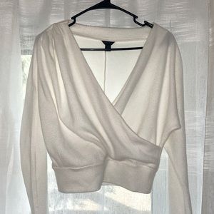 Ann Taylor White Cross Neck Sweater